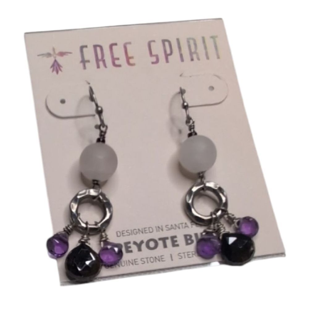 NWT Peyote Bird Genuine Amethyst And Sterling Silver Dangle Earrings
